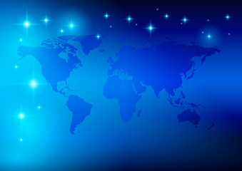 Fototapeta na wymiar bright blue background - world map with stars - vector