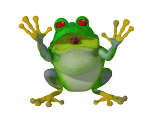 3d happy cartoon frog saying Hello