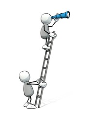 little sketchy men with ladder and telescope