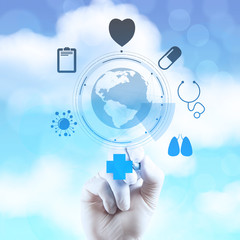 Medicine doctor hand working with modern computer interface