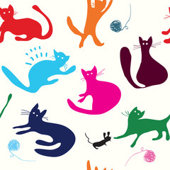 Cats playing seamless pattern funny design