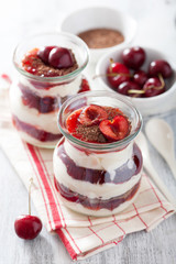 healthy dessert with creme fraiche jam and chocolate