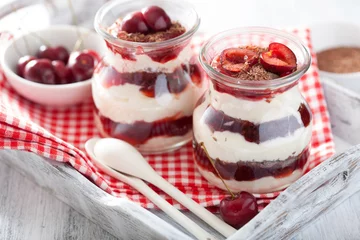 Foto op Canvas healthy dessert with creme fraiche jam and chocolate © Olga Miltsova