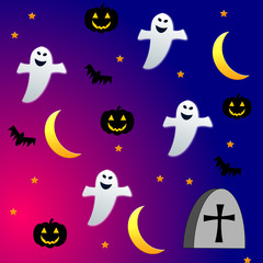 Sfondo di Halloween con fantasmi e zucche