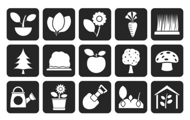 Silhouette Different Plants and gardening Icons