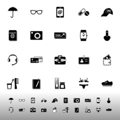 Travel luggage preparation icons on white background
