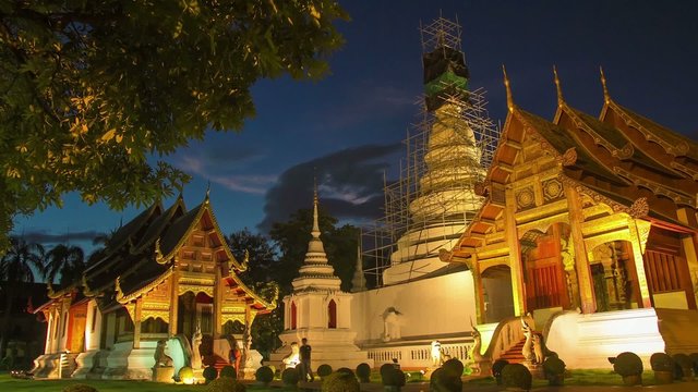 Time lapse twilight  Pra Singha Temple tilt down