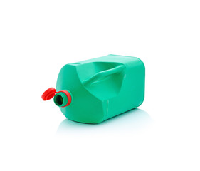 Green plastic container on white background