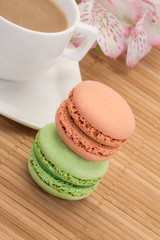 colorful macaroons and coffee