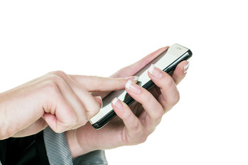 Auf Mobil Telefon wird SMS geschrieben © Gina Sanders