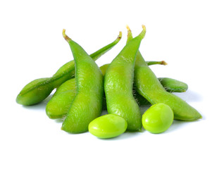 Green soybeans on white background