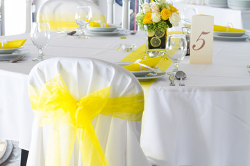 yellow and white wedding table decoration