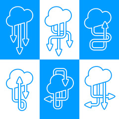 Set of vector icons of clouds with arrows in different direction