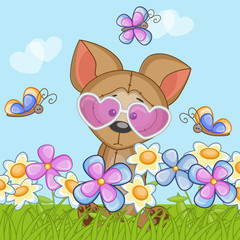 Dog with flowers