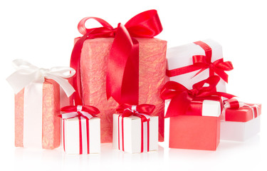 Various gift boxes with ribbons and the bows