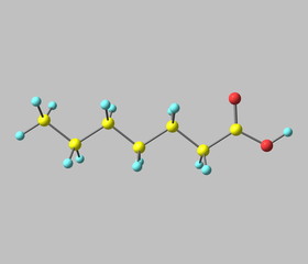 Heptanoic (enanthic) acid molecule isolated on gray