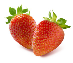 Two whole strawberries isolated on white background