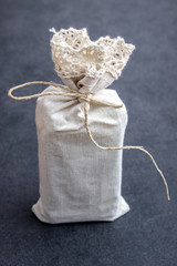 Hand crafted gifts on rustic background