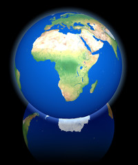 Earth view from orbit, africa, black reflecting background