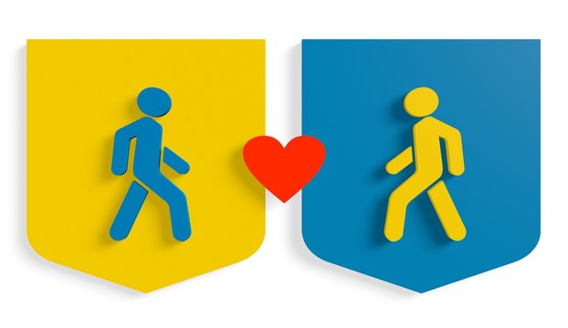pedestrian icons on shields relationship metaphor