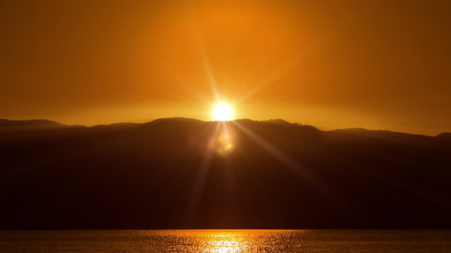 Beautiful Orange Sunrise over Sea. HD 1080.
