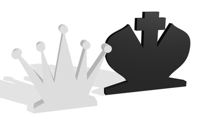 white queen and black king chess figures