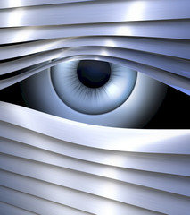 Secret eye, spionierendes Auge hinter Jalousie, Spionage