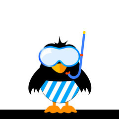 Obraz premium bird with blue shorts and a diving mask