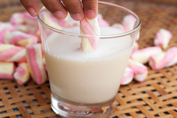 fresh milk and pink marshmallows
