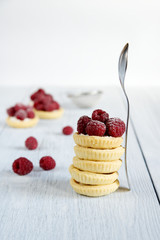 Tower of tartlets with raspberries