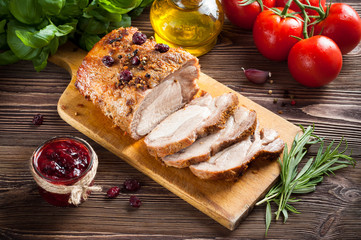 Roasted pork loin with cranberry and rosemary