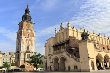 Fototapeta na wymiar Town Hall Tower and Sukiennice Hall, Main Square, Krakow