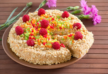Cake and cloves on bamboo mat
