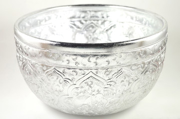 Thai style silver bowl in traditional Thai pattern