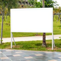 Blank billboard with tropical palm trees
