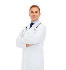 smiling male doctor with stethoscope