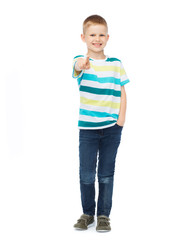 Fototapeta premium Little boy in casual clothes pointing his finger