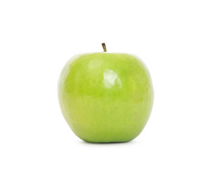 Green apple with leaf isolated on a white background