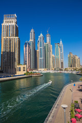  High rise buildings and streets in Dubai, UAE