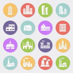 buildings flat design icon set
