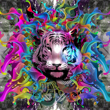 яркий абстрактный  фон с тигром
