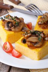 Polenta with mushrooms, tomatoes and thyme vertical