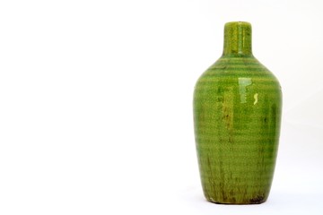 Green vintage ceramic bottle