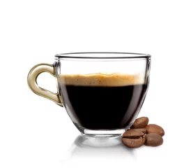 Foto op Plexiglas Warme koffie in beker met koffiebonen © Tesgro  Tessieri