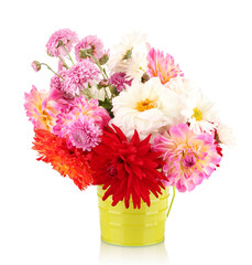 daisies and dahilas in vase isolated on white