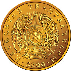 Kazakh money gold coin with the emblem