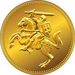 vector gold money coin with of the charging knight on horseback