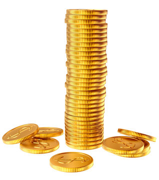 Stacks Of Gold Dollar Coins