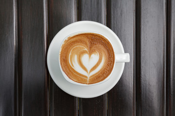 Top view cup of coffee latte