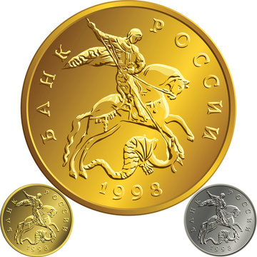 vector gold coin, ruble money Rossian